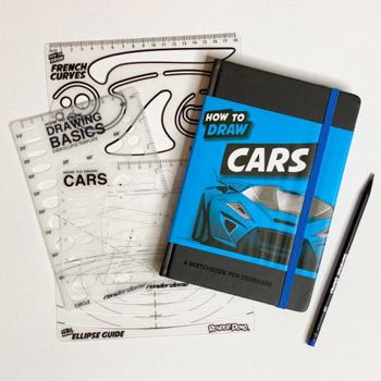 Hardcover How to Draw CARS Sketchbook & Stencils SET Book