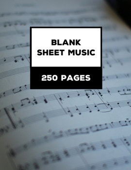 Paperback Blank Sheet Music Notebook: Black and White Musical Notes, 12 Stave / Staff Paper, 250 A4 8.5x11 Inch Pages Book