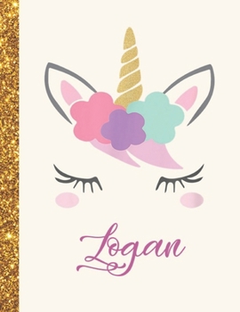 Logan: Logan Unicorn Personalized Black Paper SketchBook for Girls and Kids to Drawing and Sketching Doodle Taking Note Marble Size 8.5 x 11
