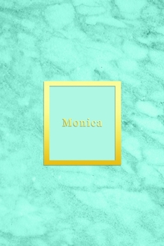 Monica: Custom dot grid diary for girls | Cute personalised gold and marble diaries for women | Customised Sentimental keepsake notebook doodle journal | Bright blue aqua teal color