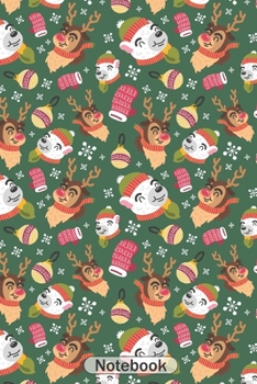 Notebook: happy christmas deer´s and bear´s pattern Notebook with 110 college ruled lined paper pages ; great christmas gift idea