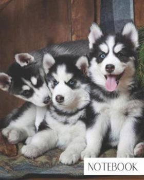 Notebook: Large College Ruled Notebook for Everyday Use Cute Husky Puppies