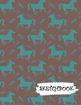 Sketchbook: Teal & Gray Wild Running Horses Fun Framed Drawing Paper Notebook