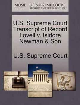 Paperback U.S. Supreme Court Transcript of Record Lovell V. Isidore Newman & Son Book