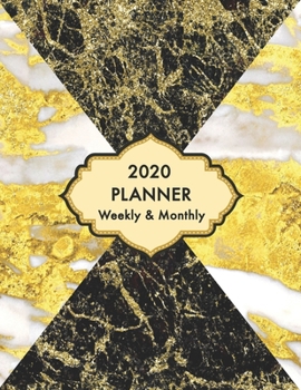 2020 Planner Weekly and Monthly Marble White Gold Black: January to December Calendar
