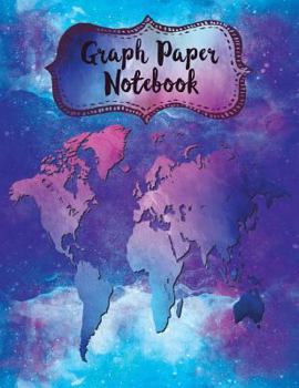 Paperback Graph Paper Notebook: Watercolor Blue Purple World Map Square 5x5 Square Grid Book