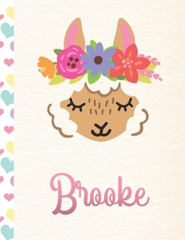 Brooke: Personalized Llama Sketchbook For Girls With Pink Name - 8.5x11 110 Pages. Doodle, Draw, Sketch, Create!