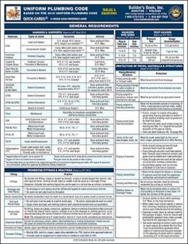 Pamphlet Uniform Plumbing Code Tables & Equations 2018 Quick Card Book