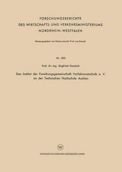 Paperback Das Institut Der Forschungsgemeinschaft Verfahrenstechnik E. V. an Der Technischen Hochschule Aachen [German] Book