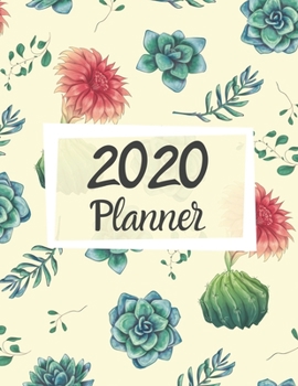 Paperback 2020 Planner: Lovely Yellow Pastel Watercolor Succulent Plant 2020 Weekly and Monthly Calendar Planner With US Holidays (Notes, Task Book