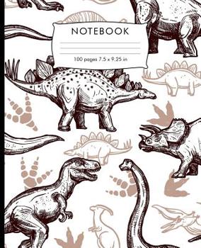 Paperback Notebook: Dinosaurs pattern Composition Notebook. 100 pages Wide Ruled Book 7.5 x 9.25 in journal for elementary students, teach Book