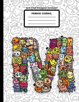 Cute Initial Monogram Notebook Primary Journal: Grades K-2,  Letter M Cartoon Monsters, 100 Page Wide Ruled Composition Notebook for Kindergarten, 8.5 x 11