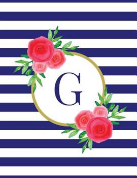 Paperback Navy and White Striped Coral Floral Monogram Journal with Letter G Book