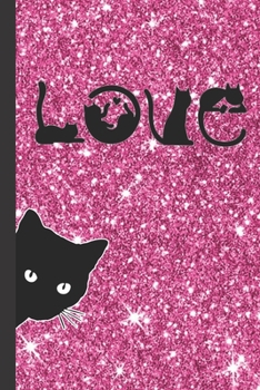 Paperback Love Cats: Cute Black Cat Peeping - Women's Lined Journal to Write in - Pretty Pink Faux Glitter - Trendy Ruled Note Book/ Person Book