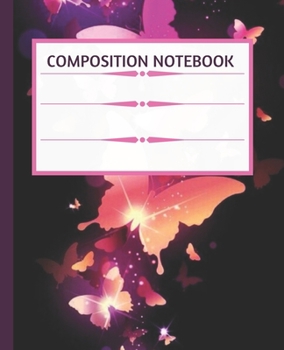 Composition NoteBook: Pretty Rose Pink Butterflies | Wide Ruled Paper Notebook | Blank Lined Writing Journal | Primary School, College Students Teens ... Lists | Work, Study Organizer | 7.5 x 9.25 "