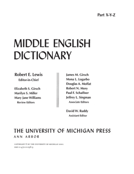 Paperback Middle English Dictionary: X/Y/Z Book
