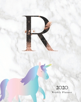 Paperback 2020 Weekly Planner: Magical Unicorn Planner Monogram With Initial "R" on Luxury Gray Marble Book