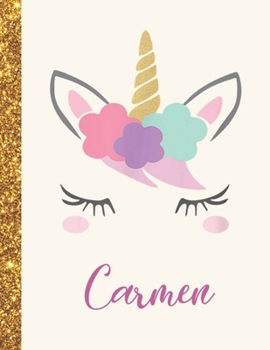 Carmen: Carmen Unicorn Personalized Black Paper SketchBook for Girls and Kids to Drawing and Sketching Doodle Taking Note Marble Size 8.5 x 11