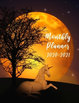 Paperback Monthly Planner 2020-2021: Calendar to write on, with unicorn and moon on cover Book