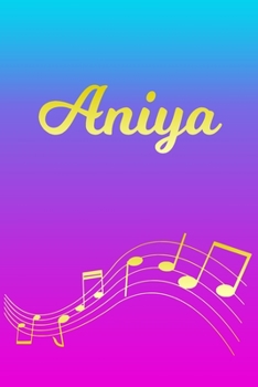 Paperback Aniya: Sheet Music Note Manuscript Notebook Paper - Pink Blue Gold Personalized Letter A Initial Custom First Name Cover - Mu Book