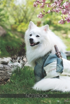 Paperback Notebook: Adult White dog with samurai sword - Cute Japanese Dog [110 pages]: Adult White dog with samurai sword - Cute Japanese Book