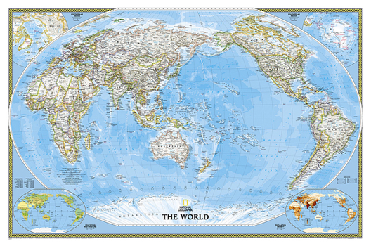 Unbound National Geographic World, Pacific Centered Wall Map - Classic - Laminated (46 X 30.5 In) Book