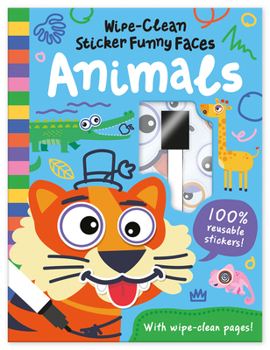 Hardcover Wipe-Clean Sticker Funny Faces Animals Book