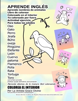 APRENDE INGLÉS Aprende nombres de animales Libro de colorear Coloreado en el interior Ya coloreado por fuera Actividad ejercicio Para todas las edades ... Polla Rata Tortuga Toro (Spanish Edition)
