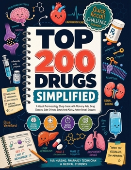 Paperback Top 200 Drugs Simplified: A Visual Pharmacology Study Guide with Memory Aids, Drug Classes, Side Effects, Simplified MOA & Active Recall Quizzes Book