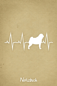 Notizbuch: Beiges Punktraster Mops Herzschlag Hunde Notizheft ca DIN A5 weiß punktiert 110 Seiten (German Edition)