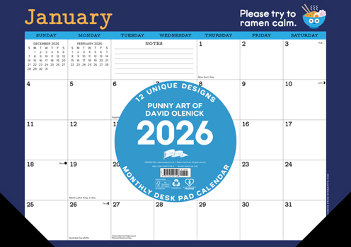 Punny Art of David Olenick 2026 22" x 17" Large Monthly Deskpad