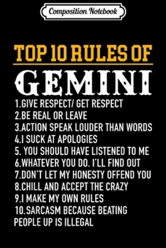 Composition Notebook: Top 10 Rules Of Gemini May 21 - June 21  Journal/Notebook Blank Lined Ruled 6x9 100 Pages