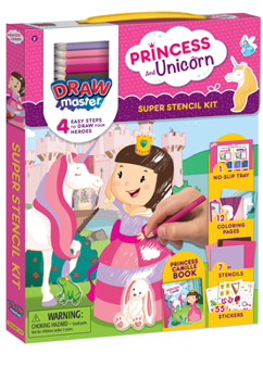 Paperback Drawmaster Princess and Unicorn: Super Stencil Kit: 4 Easy Steps to Draw Your Heroes Book