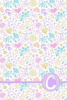C: Hearts & Flowers Monogram Initial Notebook / Journal - Lined 6x9 inch