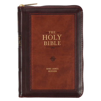 Imitation Leather KJV Bible Compact (Faux Leather, Burgundy/Saddle Tan W/Zipper) Book