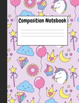Paperback Composition Notebook: Cute Unicorn Themes Style, 8.5" x 11" (21.59cm x 27.94cm), 120 pages, Large Notebook (College Ruled School Composition Book