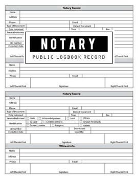 Paperback Notary Record Logbook: Notary Public Logbook, Notarial Record, Notary Paper Format, Notary Ledger, Notary Record Book, Notary Book, Notary Lo Book