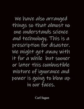 We have also arranged things so that almost no one understands science and technology. This is a prescription for disaster. We might get away with it ... ignorance and power is going to blow up in o