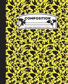 Paperback Composition: Dragon Wide Ruled Writing Notebook For Boys and Girls, Yellow Pattern Blank Lined Book