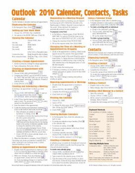 Microsoft Outlook 2010 Calendar, Contacts, Tasks Quick Reference Guide (Cheat Sheet of Instructions, Tips & Shortcuts - Laminated Card)