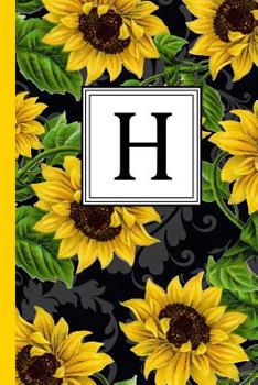 H: Floral Letter H Monogram personalized Journal, Black & Yellow Sunflower pattern Monogrammed Notebook, Lined 6x9 inch College Ruled 120 page perfect bound Glossy Soft Cover