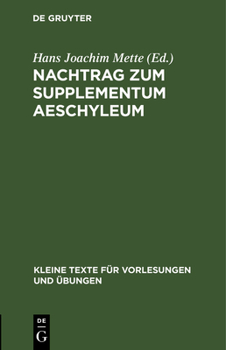 Hardcover Nachtrag zum Supplementum Aeschyleum [Greek, Ancient (To 1453)] Book