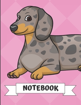 Paperback Notebook: Gray Brown Dachshund Dog Cartoon on a Pink Diamond Background. Book is Filled with Lined Journal Paper for Notes and C Book