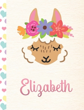 Elizabeth: Personalized Llama Journal For Girls - 8.5x11 110 Pages Notebook/Diary With Pink Name