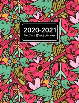 2020-2021 Two Year Weekly Planner: 8.5x11 Colorful Hippie Peace Sign Hawaiian Ukulele Floral Pattern Organizer, Journal, Notebook & To Do list Gift For Men, Women, Teen Girls, Boys