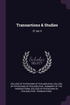 Paperback Transactions & Studies: 37 Ser.3 Book