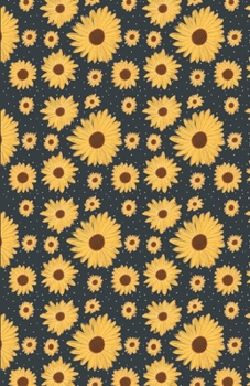 Paperback Bullet Dot Grid Journal: Yellow Sunflowers Dark Blue Pattern, Dotted Grid, (5.5 x 8.5) Book