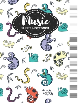 Paperback Music Sheet Notebook: Blank Staff Manuscript Paper with Unique Animals Design Themed Cover Book