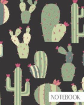 Notebook: Large College Ruled Notebook for Everyday Use Muted Green and Pink Cactus Pattern on Black