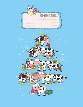 Paperback Composition Book: Cute Cow Noel Xmas Tree Cool Christmas Cow Gifts Lovely Composition Notes Notebook for Work Marble Size College Rule L Book